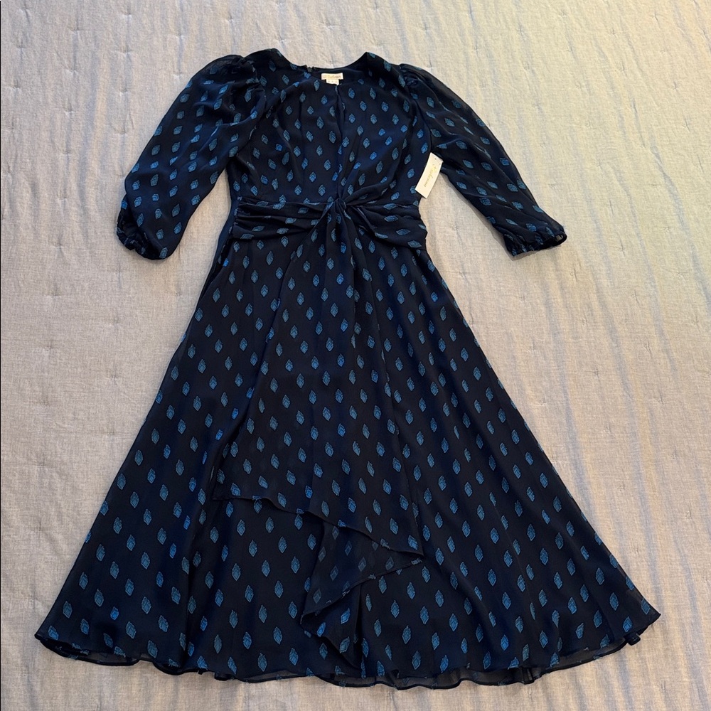 Shoshanna Midnight Blue Geometric Print MIDI Dress size 4 NWT